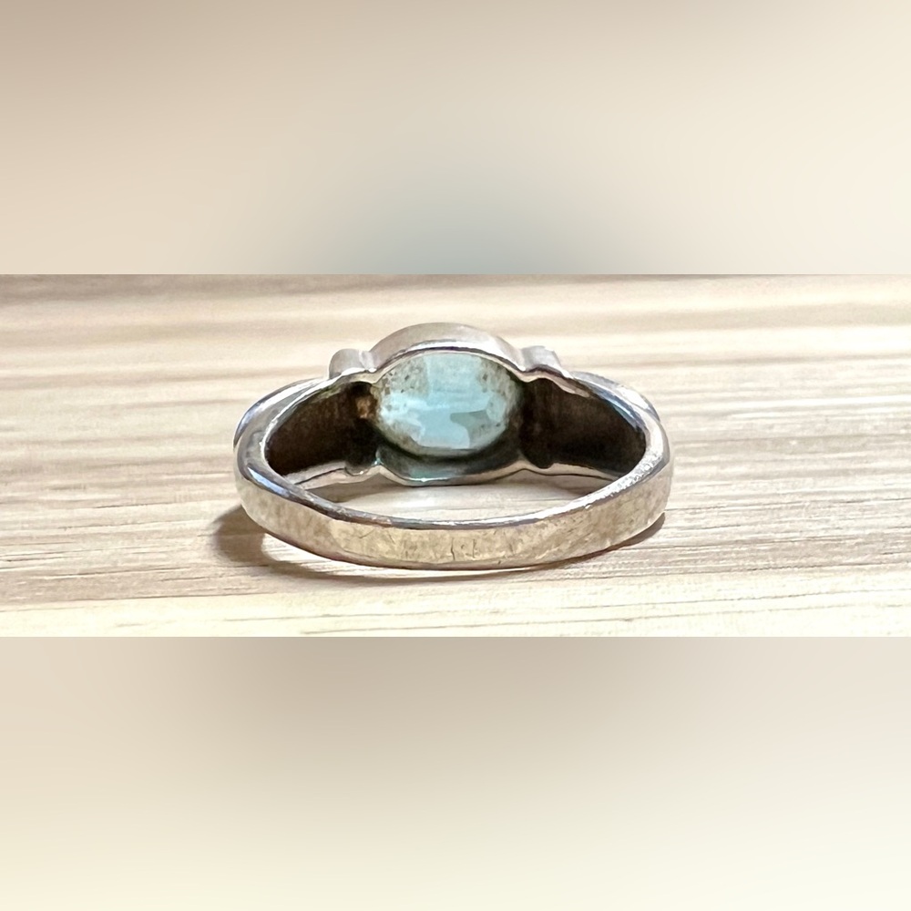 Designer KD Sterling Silver & 14K Gold Blue Topaz Solitaire Ring, Size 7.25, 4g - Picture 5 of 12